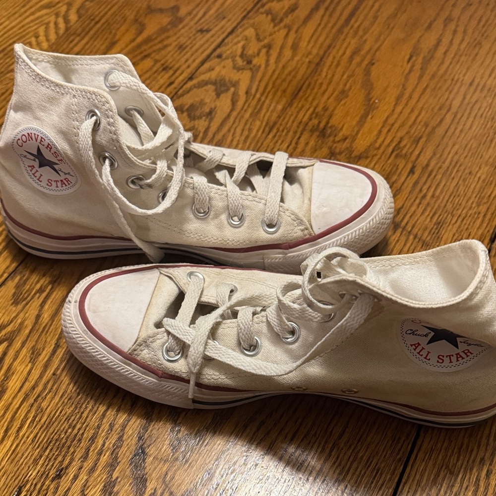 Converse Cream High Tops with Red Accents